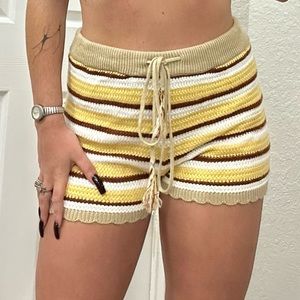 Y2k Hippie Crochet Striped Shorts with Drawstring Waist